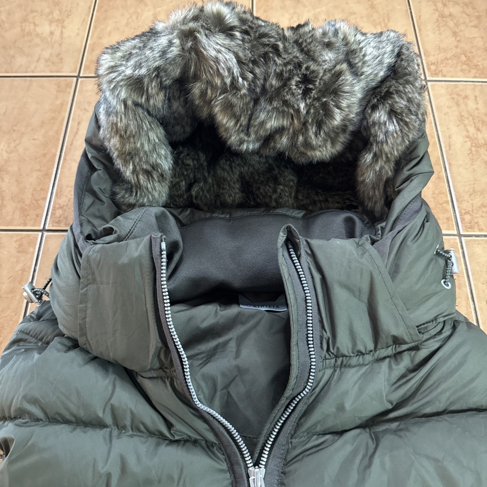 Athleta Women's Size Large Hooded Brown Puffer Vest Goose Down Zip - Picture 4 of 10